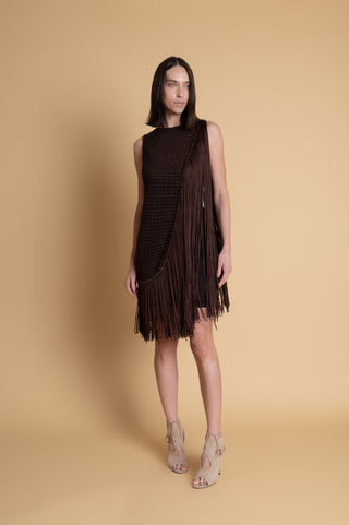VESTIDO FRANJA MARROM