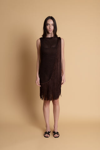 VESTIDO FRANJA MARROM