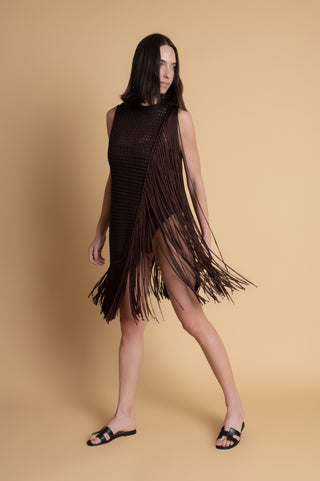 VESTIDO FRANJA MARROM