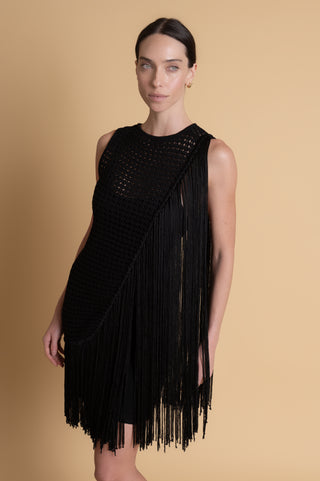 VESTIDO FRANJA PRETO