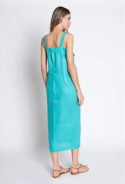 VESTIDO LINHO TURQUESA