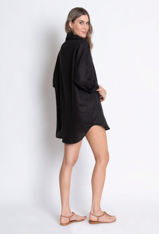 CAMISA LONGA PRETO COM BOTAO FORRADO